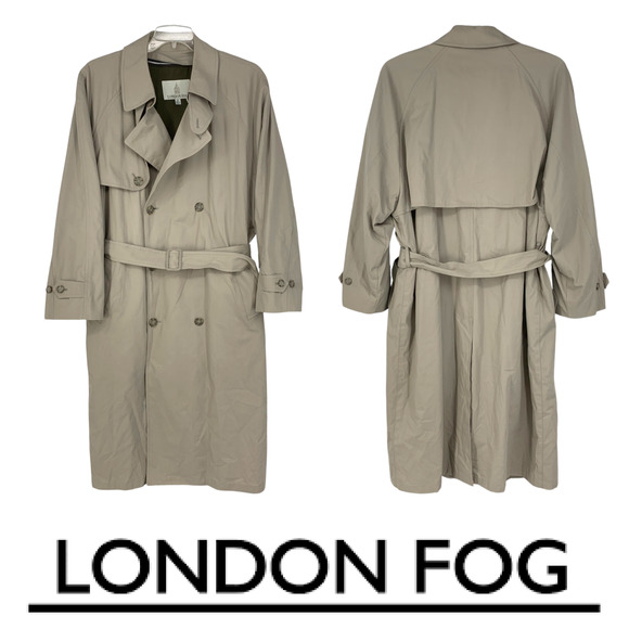 Vintage Y2K London Fog Sz 44 Classic Tan Double Breasted Trenchcoat Belted Lined - Picture 1 of 11